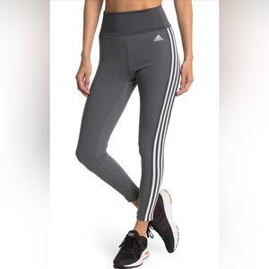 Adidas climalite leggings. Heather grey with adidas stripes- full length, Large